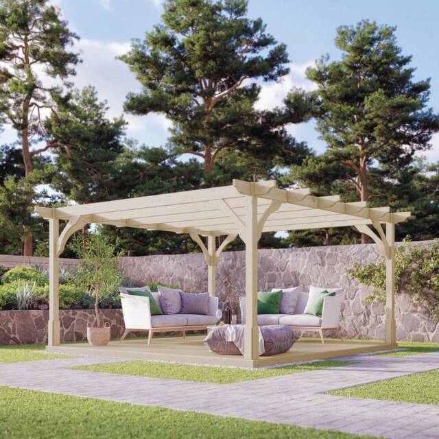 Premium Pergola and Decking Kit - Wood - L360 x W360 x H270 cm - Light Green