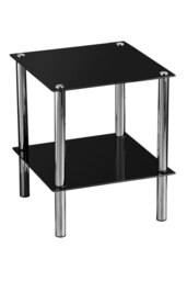 Interiors By Premier 2 Tier Black Glass End Table With Chrome Legs, Slim Side Table With Silver Accents, Luxe Night Side Table Black