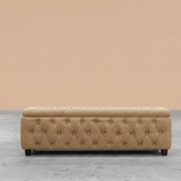 150cm Riga Ottoman Storage Box with Wooden Legs, Mink Velvet Upholstered Chesterfield Storage Ottoman Box