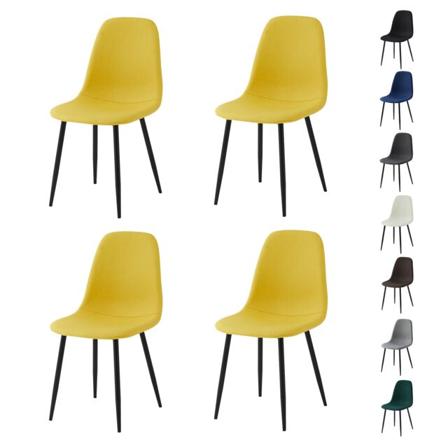 Set of 4 Teddy Faux Fur Stitched Design Dining Chairs Yellow Bella by MCC