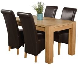 Kuba 150 x 85cm Chunky Medium Oak Dining Table and 4 Montana Leather Chairs Brown Brown