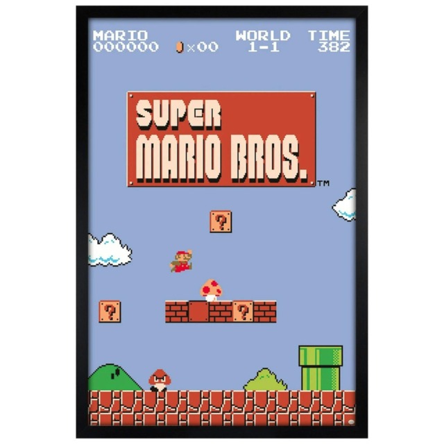 Black Wooden Framed Super Mario Bros. World 1-1 Maxi Poster Multi