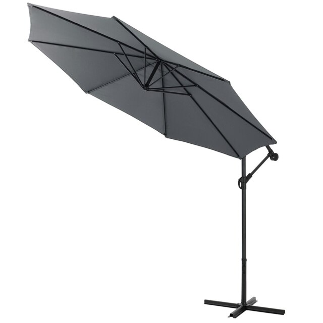 Living and Home 3M Banana Cantilever Patio Parasol with Cross Base - Grey