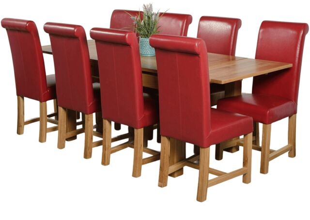 Richmond 140-220cm Oak Extending Dining Table & 8 Washington Leather Chairs Red Red