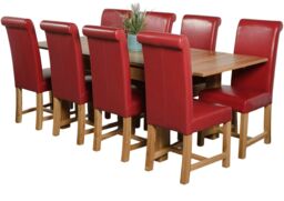 Richmond 140-220cm Oak Extending Dining Table & 8 Washington Leather Chairs Red Red