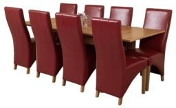 Richmond 140-220cm Oak Extending Dining Table and 8 Lola Leather Chairs Red Red