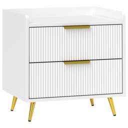 HOMCOM Bedside Table, Bedside Cabinet with 2 Drawers, Side End Table with Metal Legs for Bedroom Living Room, White