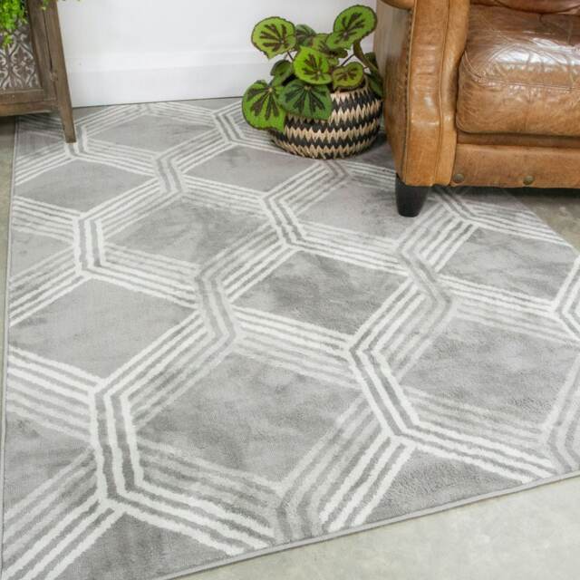 KUKOON Silver Grey Modern Geometric Living Area Rug 160cm x 230cm Grey