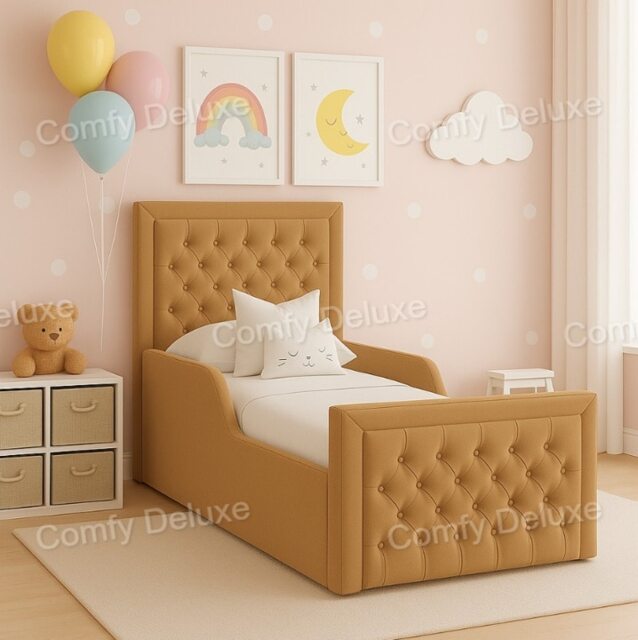 Children's 4ft Small Double Beige Plush Bed Frame