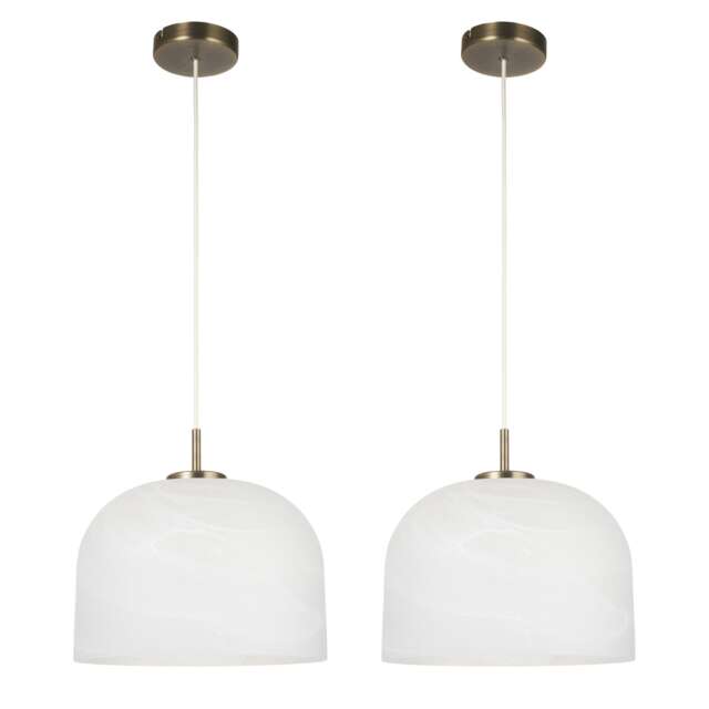 Set of 2 Oberon - Antique Brass Pendant Lights with Alabaster Shade