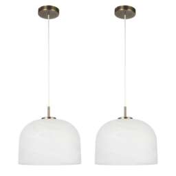 Set of 2 Oberon - Antique Brass Pendant Lights with Alabaster Shade