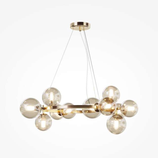 Maytoni Dallas Modern 1 Globe Pendant Ceiling Light Gold, Cognac Shade, G9