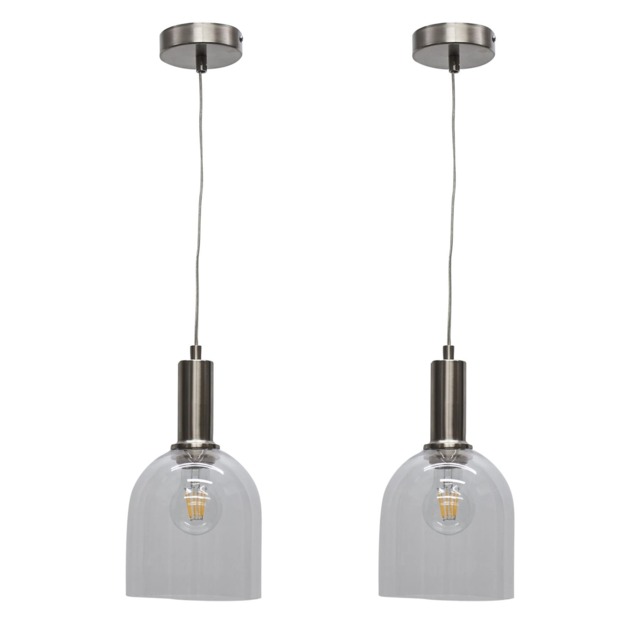 Set of 2 Belten - Clear Glass Cloche Satin Nickel Deco Pendants