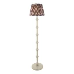 Carnaby Satin Almond White Paint Floor Lamp with Pearl Grey Fabric Zigzag Shade 35cm B22