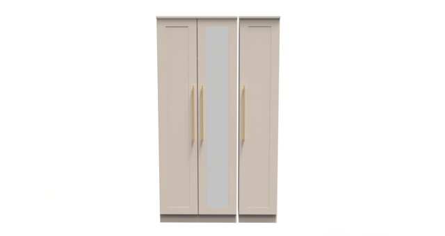 Helmsley Tall Triple Mirrored Wardrobe in Kashmir Matt (Ready Assembled) Cream Kashmir Matt