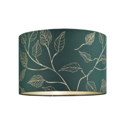 Modern Forest Green Cotton Fabric Drum Lamp Shade with Gold Foil Floral Design Green Forest Green 1
