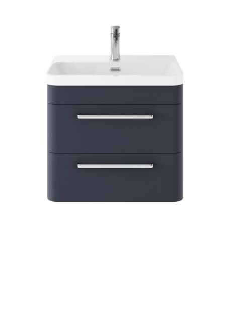 Balterley Wall Hung 2 Drawer Vanity Unit with Ceramic Basin Blue Indigo Blue 562 x 607 x 460mm