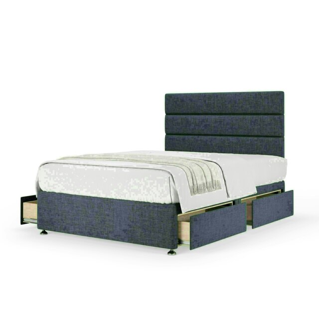 Midnight Linen 4 Drawer Divan Base and Milan Headboard Super King