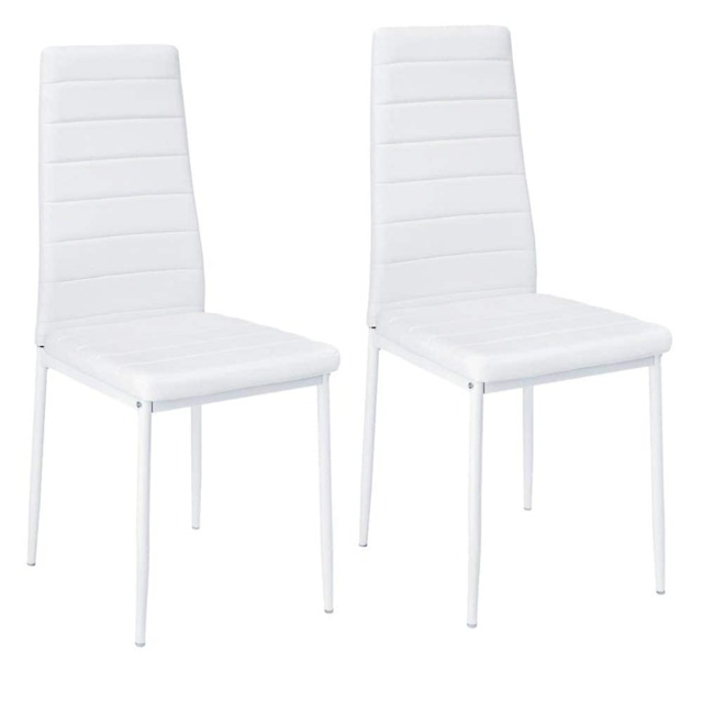 Living and Home Set of 2 Faux Leather High Back Dining Chairs - White