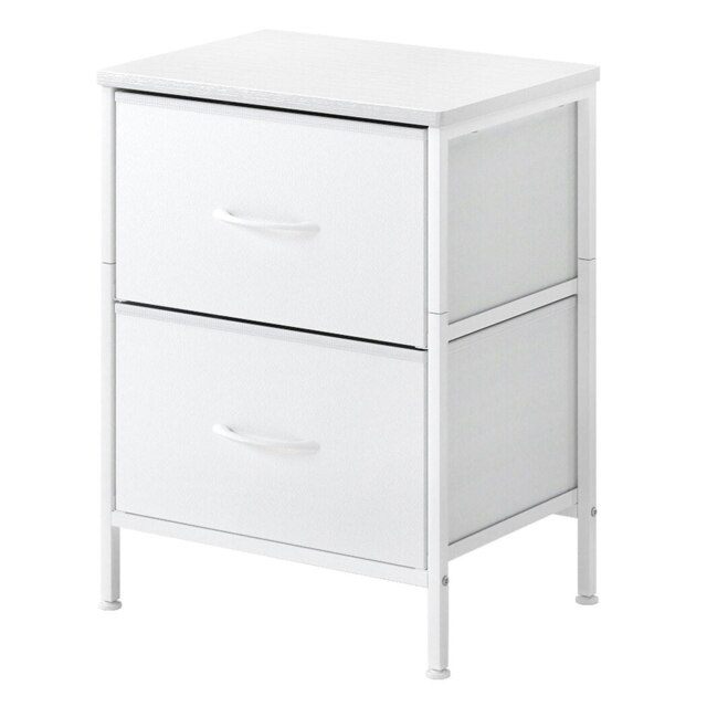 Levede Bedside Table 2 Fabric Drawer Nightstand Shelf Storage Furniture Cabinet White White