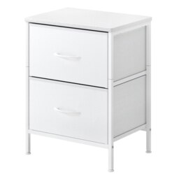 Levede Bedside Table 2 Fabric Drawer Nightstand Shelf Storage Furniture Cabinet White White