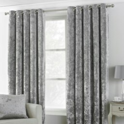 Paoletti Verona Crushed Velvet Silver Eyelet Curtains (W)117cm x (D)183cm Multi