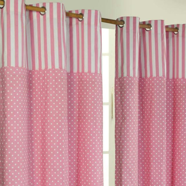 Homescapes Polka Dots Pink Ready Made Eyelet Curtain Pair - 137 x 182 cm Drop Pink Pink