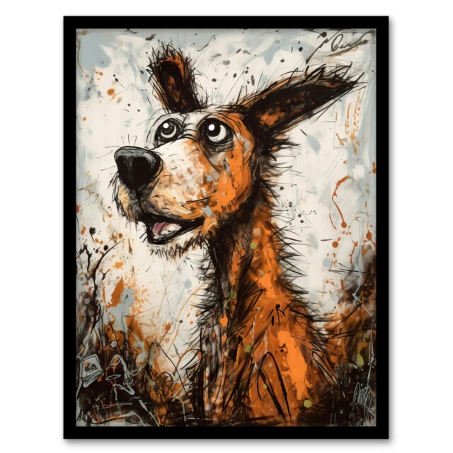 Master Calls Fun Dog Artwork Home Decor Black Framed Wall Art Print A4