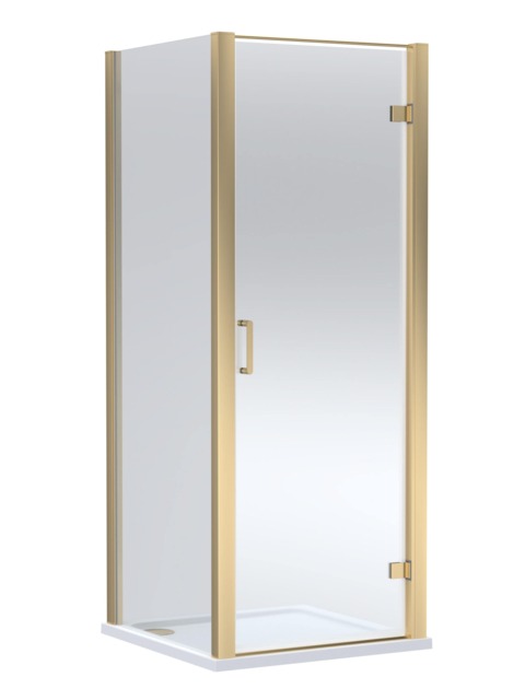 Balterley Hinged Shower Door with Glass, Side Panel & Slip Resistant Shower Tray Copper Brushed Brass