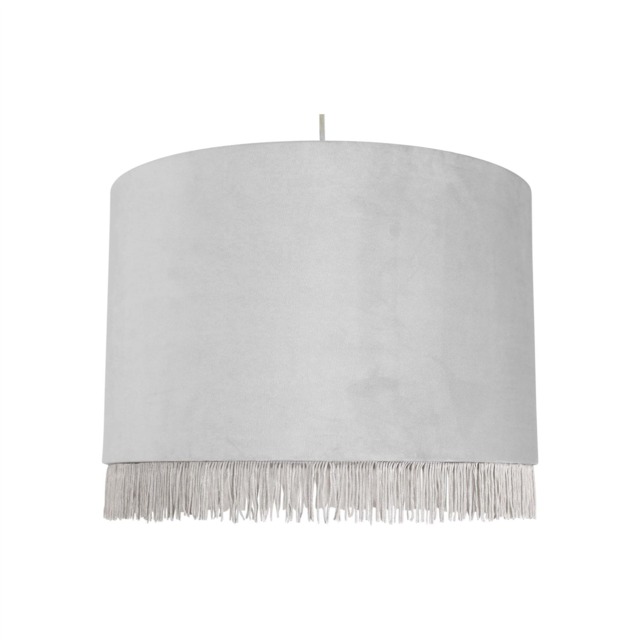 Fringed - Silvery Grey 38cm Fringed Velvet Pendant Shade Silver Large 1