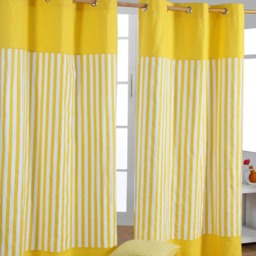 Homescapes Thick Stripe Ready Made Eyelet Curtain Pair - 117 x 137 cm Drop Yellow Yellow