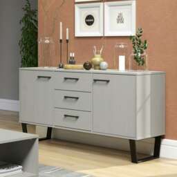 Texas 2 Door 3 Drawer Medium Sideboard in Antique Waxed Pine - Industrial Style with Metal Legs Grey Grey One Size 1