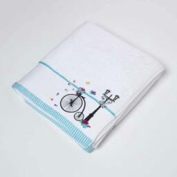 Homescapes Turkish Cotton Embroidered Bicycle White Bath Sheet
