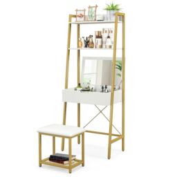 COSTWAY 3 IN 1 Vanity Dressing Table Set Cushioned Stool White