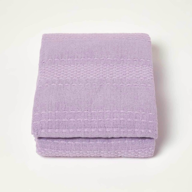 Homescapes Kashi Lilac Cotton Throw with Tassels - 255 x 360 cm Purple 1