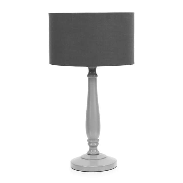 ValueLights Victoria Grey Wood Table Lamp Charcoal Shade Grey Charcoal