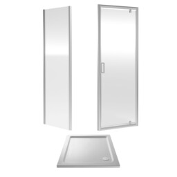 Balterley Square Pivot Shower Suite with Safety Glass Door, Side Panel & Tray Frame with Tray Silver Chrome 3