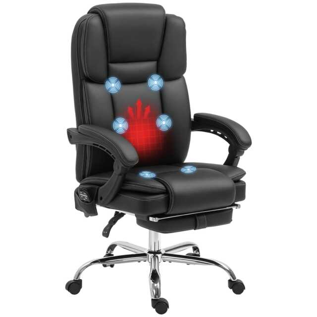 Vinsetto Office Chair with 6-point Vibration Massage and Heat, PU Leather High Back Recliner Desk Chair with Adjustable Height, Armrest, Footrest for Home, Black