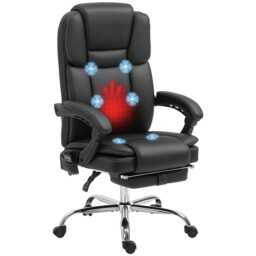 Vinsetto Office Chair with 6-point Vibration Massage and Heat, PU Leather High Back Recliner Desk Chair with Adjustable Height, Armrest, Footrest for Home, Black