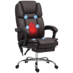 Vinsetto Office Chair with 6-point Vibration Massage and Heat, PU Leather High Back Recliner Desk Chair with Adjustable Height, Armrest, Footrest for Home, Dark Brown