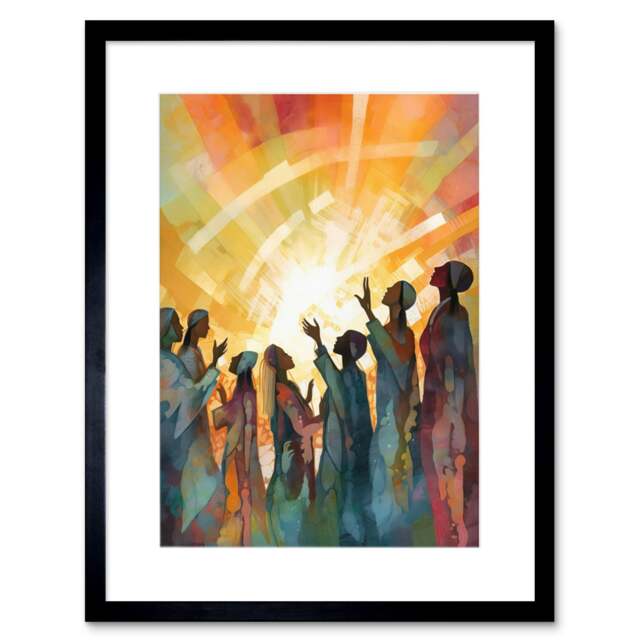 "Group Singing Hymns Sunrise Abstract Female Gospel Choir 9x7"" Black Framed Wall Art Print"
