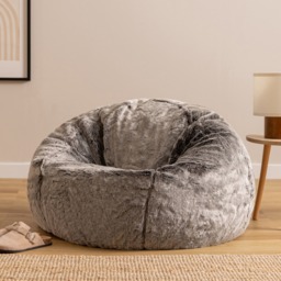 Fluffy Giant Bean Bag Chair Adult - Grey with Bean Bag Filling Grey Arctic Wolf Grey 1