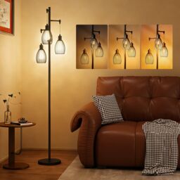 HOMCOM 3Light Floor Lamp, 170cm Industrial Dimmable Standing Lamp with Steel Wire Cage Lampshades for Living Room, Bedroom, Dining Room, Study, Bulb Not Included, Black