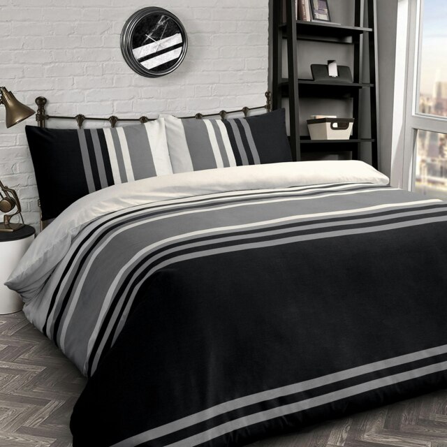 Velosso Tonal Printed Cotton Blend Duvet Cover and Pillowcase Set Black Single