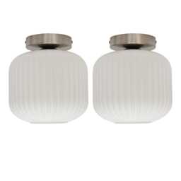 Set of 2 Bento - White Glass Satin Nickel Ceiling Light Fittings