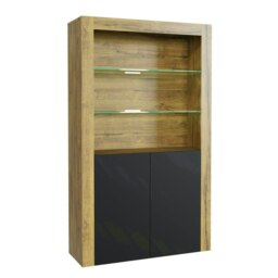 Oak Display Cabinet 100cm Matt Finish Free LED Modern Tall Storage Unit Brown Black