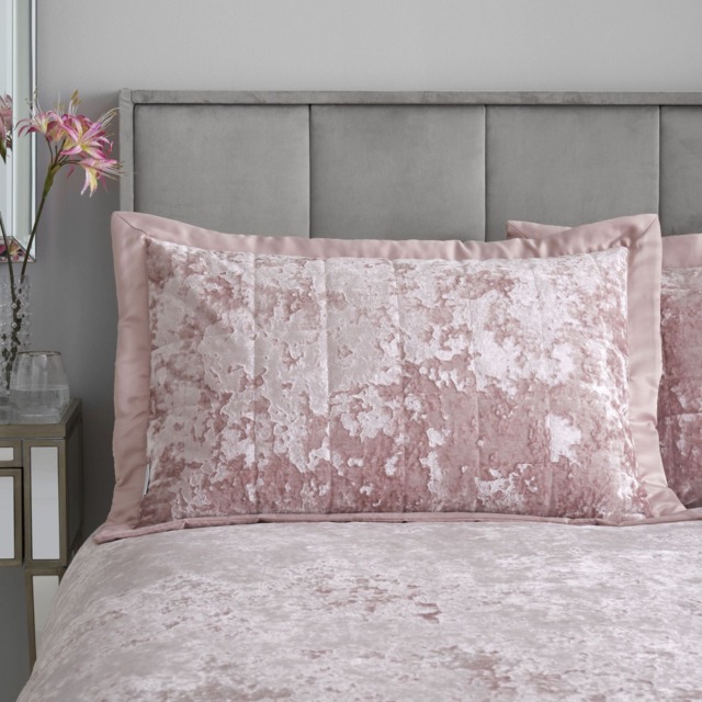 Catherine Lansfield Crushed Velvet Quilted Pillow sham Pair Pink Blush Pink