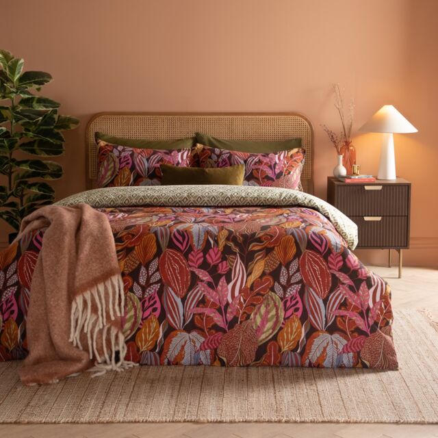 Furn Utopia Printed Reversible Duvet Cover Set Orange Coper Glow Single