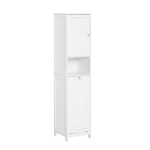 SoBuy BZR124-W,Tall Bathroom Storage Cabinet with Laundry Basket White White 1