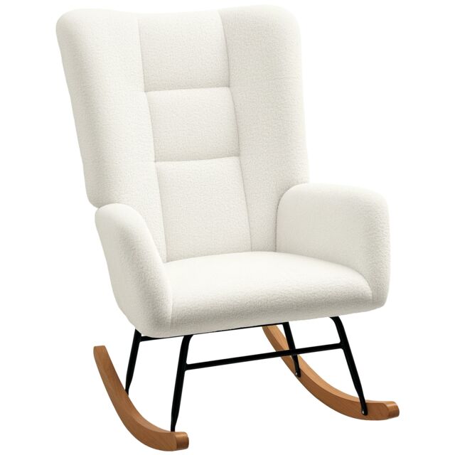 HOMCOM Rocking Chair, Modern Armchair with Backrest for Bedroom, Cream White Cream Cream